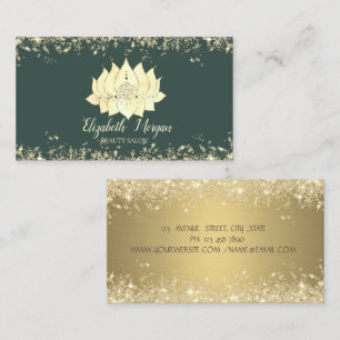 Luxe Lotus Bloem Goud Glitter Stof Salie Groen Visitekaartje