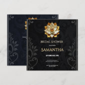 Luxe Lotus Bruiloft Uitnodiging Goud (Voorkant / Achterkant)