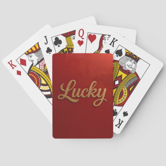 Luxe Lucky Script Rood Goud Kaartspel Pokerkaarten (Achterkant)