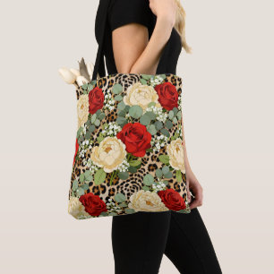Luxe Luipaard & Rode Roos Patroon Tote Bag