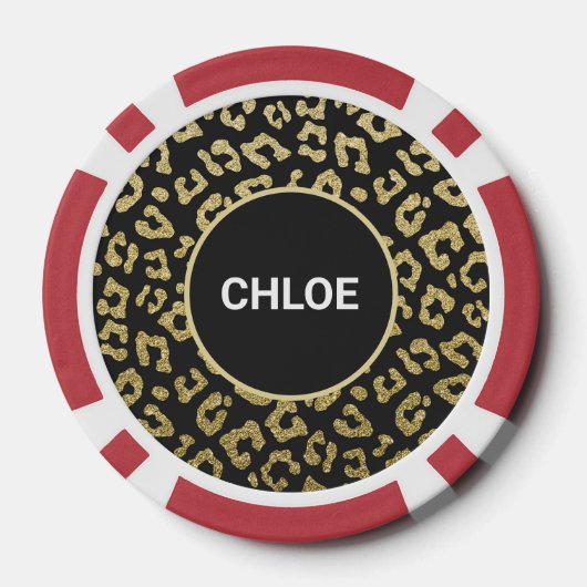 Luxe luipaard zwart goud naam poker chips (Achterkant)