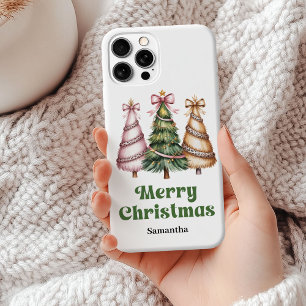 Luxe luipaardpatroon kerstbomen aangepaste naam iPhone 15 mini hoesje