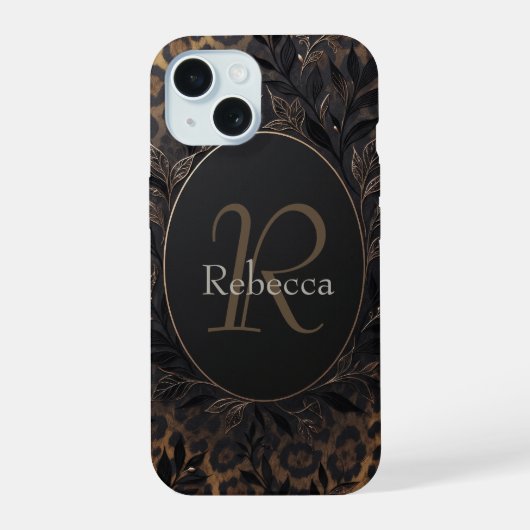 Luxe Luipaardprint Achtergrond Met Naam iPhone 15 Case (Achterkant)