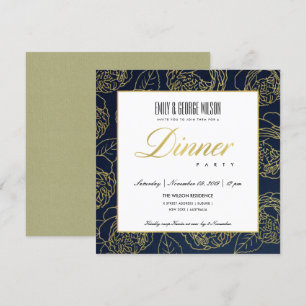 LUXE LUSH NAVY FAUX GOLD ROOS FLORAL DINNER ARTIJ KAART