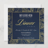 LUXE LUSH NAVY FAUX GOLD ROOS FLORAL DINNER ARTIJ KAART (Voorkant)
