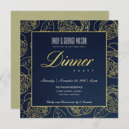 LUXE LUSH NAVY FAUX GOLD ROOS FLORAL DINNER ARTIJ KAART