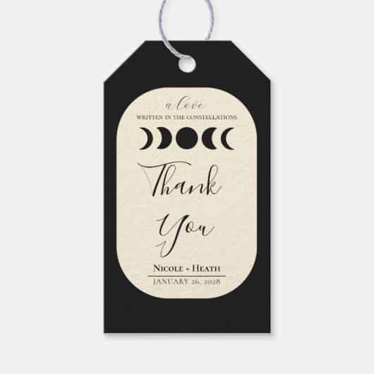 Luxe Maanfase Zwart & Crème Trouw  Cadeaulabel (Voorkant)