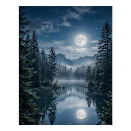 Luxe Maanverlichte Groene Bos Muurkunst Perfect Poster