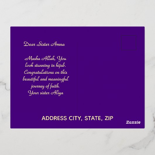 Luxe 'Mabrouk' Hijabi Groet Goud Folie Feestdagen Briefkaart (Achterkant)