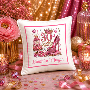 Luxe Magenta Goud Glitter 30e Verjaardag Kussen