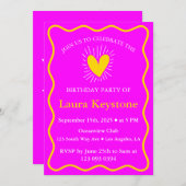 Luxe Magenta & Gouden Verjaardag Retro Kaart (Voorkant / Achterkant)