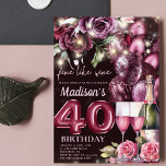 Luxe magenta wijn Volwassene 40e verjaardag Kaart<br><div class="desc">Luxe Magenta Wijn Volwassen Verjaardag ontwerp. Overeenkomende producten zijn te vinden in Magenta Wine Adult Birthday collectie.</div>