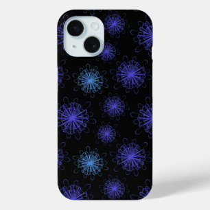 Luxe Magisch Blauw Paarse Bloemen Zwart Abstract K iPhone 15 Case