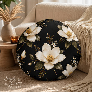 Luxe Magnolia Bloem Naadloos Patroon Kunstwerk Rond Kussen