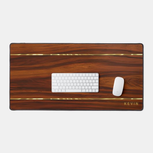 Luxe Mahonie hout textuur goud accent Bureaumat (Keyboard & Muis)