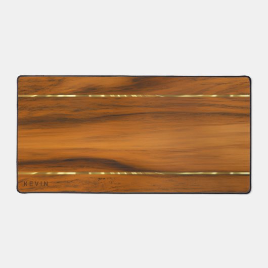 Luxe Mahonie houten textuur 2 gouden accent Bureaumat (Voorkant)