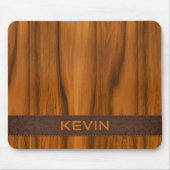 Luxe mahonie houten textuur en een bruin leer muismat (Voorkant)