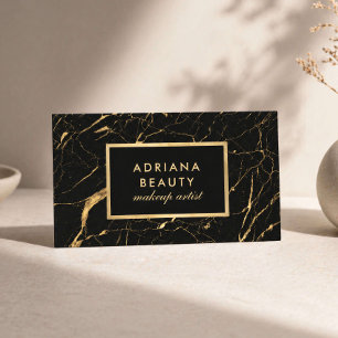 Luxe Make-up Artiest Salon Zwart Goud Marmer Visitekaartje