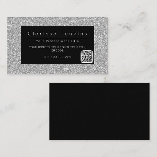 Luxe make-up artist zwart en zilver glitter visitekaartje (Voorkant / Achterkant)