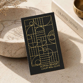 Luxe Makelaar Art Deco Geometrisch Zwart/Goud Visitekaartje