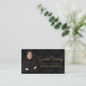 Luxe Makelaar Broker Zwart Goud Visitekaartje (Staand voorkant)