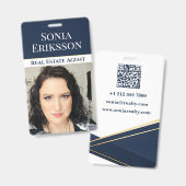 Luxe makelaar businesskaart Navy Goud Badge (Voor- en achterkant)