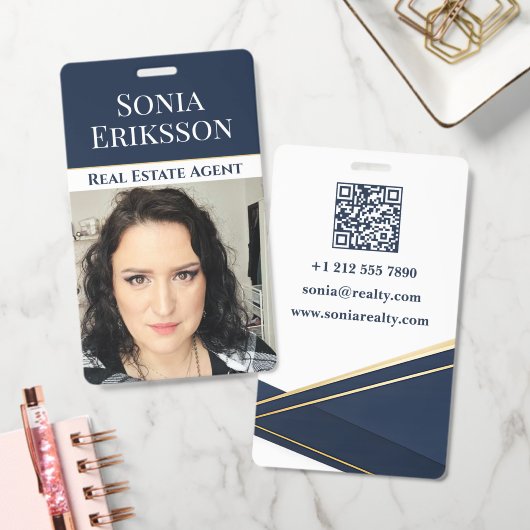 Luxe makelaar businesskaart Navy Goud Badge (Kantoor)