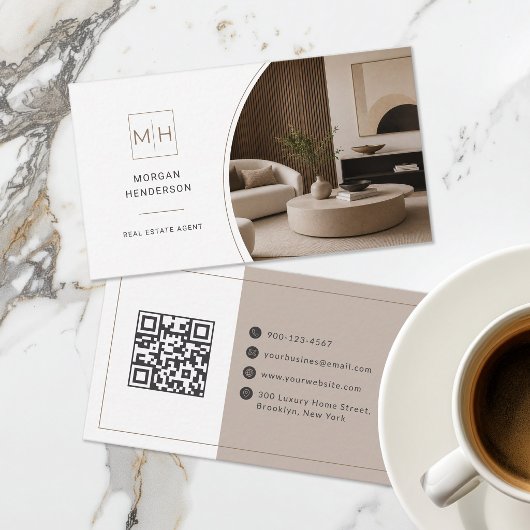 Luxe Makelaar Eigendomsfoto QR-code Visitekaartje