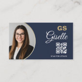 Luxe makelaar Navy Blue Gold QR-code Visitekaartje (Voorkant)