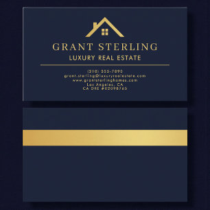 Luxe makelaar navyblauw gouden metaalglans visitekaartje