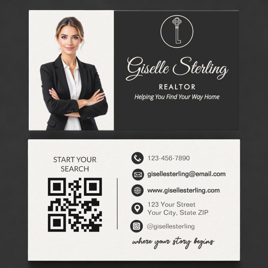 Luxe Makelaar Neutrale Foto QR-code Visitekaartje