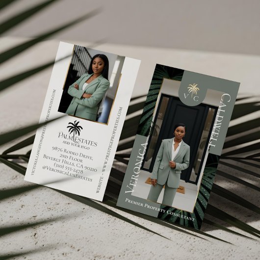 Luxe makelaar Palm Tree Monogram foto Visitekaartje