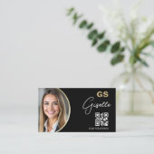 Luxe Makelaar QR-code Zwart Goud Foto  Visitekaartje (Staand voorkant)
