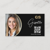 Luxe Makelaar QR-code Zwart Goud Foto  Visitekaartje (Voorkant)