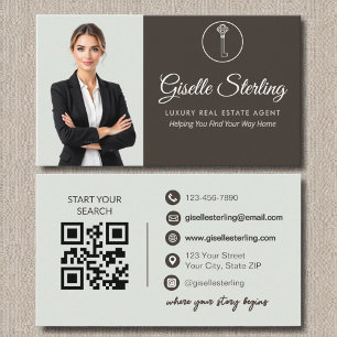 Luxe makelaar Sage Green Photo QR Code Visitekaartje