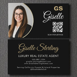 Luxe Makelaar Zwart Goud Foto QR Code Visitekaartje