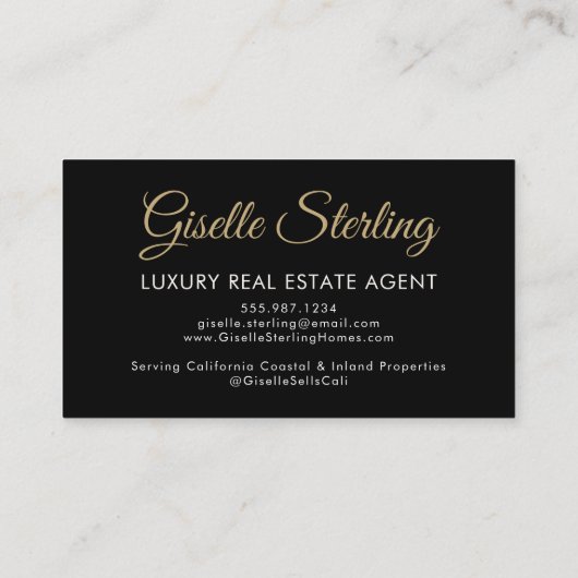 Luxe Makelaar Zwart Goud Foto QR Code Visitekaartje (Achterkant)