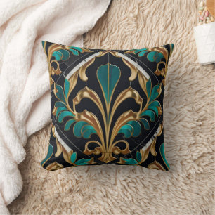 Luxe Malachiet Art Deco Bloemig Marmerpatroon Kussen