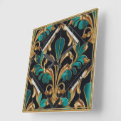 Luxe Malachiet Steen Art Deco Bloem Marmer Vierkante Klok (Hoek)
