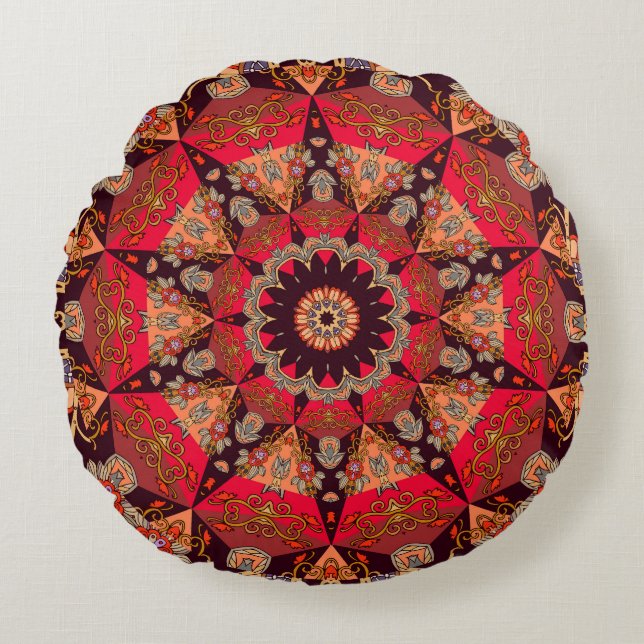 Luxe mandala naadloos, sterrenbloem. rond kussen (Voorkant)