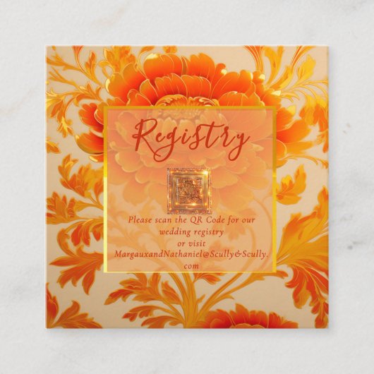 Luxe Mandarijn Bloemen Trouwregister Informatiekaartje (Voorkant)