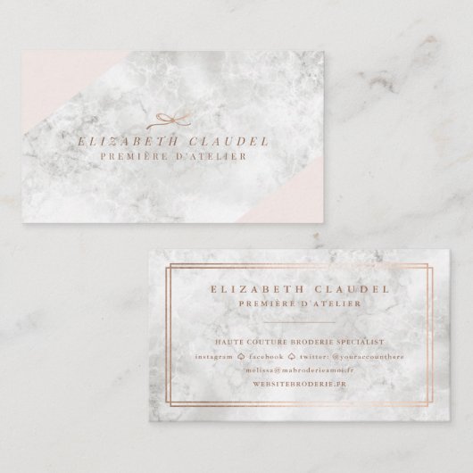 Luxe Marbel Blush Pink Rose Gold Foil Bow Visitekaartje (Voorkant / Achterkant)