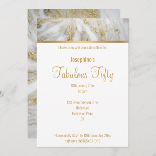 LUXE MARBLE AND PEARL GOLD CUSTOM INVITATION KAART (Voorkant / Achterkant)