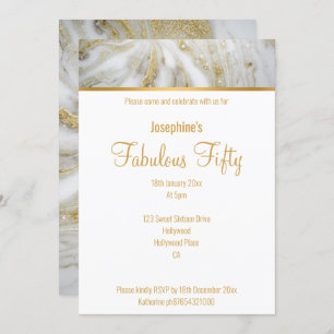 LUXE MARBLE AND PEARL GOLD CUSTOM INVITATION KAART