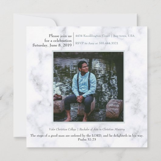 Luxe Marble Christelijk Afstuderen Uitnodiging (Achterkant)