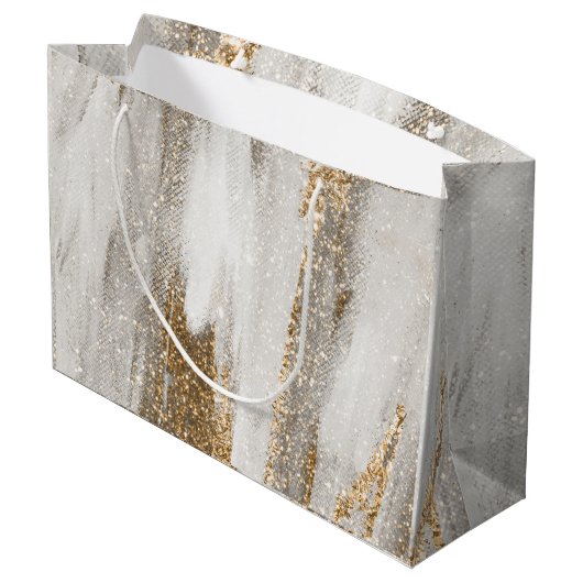 Luxe Marble Gold Strokes wit en grijs Groot Cadeauzakje (Achterkant Gekanteld)
