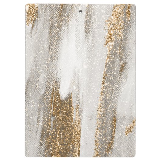 Luxe Marble Gold Strokes wit en grijs Klembord (Achterkant)
