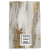 Luxe Marble Gold Strokes wit en grijs Medium Cadeauzakje (Voorkant)