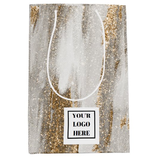 Luxe Marble Gold Strokes wit en grijs Medium Cadeauzakje (Voorkant)