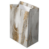 Luxe Marble Gold Strokes wit en grijs Medium Cadeauzakje (Achterkant Gekanteld)
